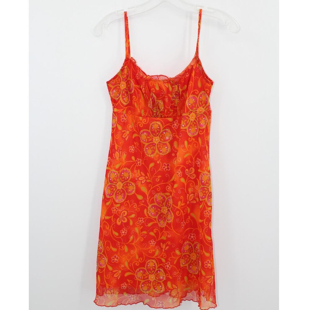 Vtg California Concepts Floral Babydoll Dress Sz Medium Orange Floral